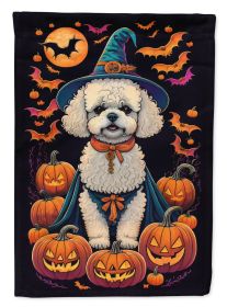 Bichon Frise Witchy Halloween House Flag Large Porch Sleeve Pole Decorative Outside Yard Banner Artwork Wall Hanging, Polyester, House Size