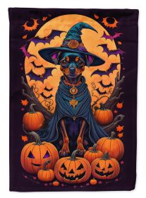 Miniature Pinscher Witchy Halloween House Flag Large Porch Sleeve Pole Decorative Outside Yard Banner Artwork Wall Hanging, Polyester, House Size