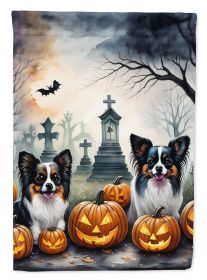 Papillon Spooky Halloween House Flag Large Porch Sleeve Pole Decorative Outside Yard Banner Artwork Wall Hanging, Polyester, House Size, Multicolor