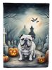 English Bulldog Spooky Halloween House Flag Large Porch Sleeve Pole Decorative Outside Yard Banner Artwork Wall Hanging, Polyester, House Size
