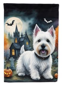 Westie Spooky Halloween House Flag Large Porch Sleeve Pole Decorative Outside Yard Banner Artwork Wall Hanging, Polyester, House Size, Multicolor