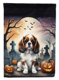 Cavalier Spaniel Spooky Halloween House Flag Large Porch Sleeve Pole Decorative Outside Yard Banner Artwork Wall Hanging, Polyester, House Size
