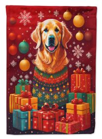 Golden Retriever Holiday Christmas House Flag Large Porch Sleeve Pole Decorative Outside Yard Banner Artwork Wall Hanging, Polyester, House Size