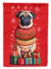 Fawn Pug Holiday Christmas House Flag Large Porch Sleeve Pole Decorative Outside Yard Banner Artwork Wall Hanging, Polyester, House Size, Multicolor