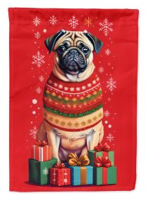 Fawn Pug Holiday Christmas House Flag Large Porch Sleeve Pole Decorative Outside Yard Banner Artwork Wall Hanging, Polyester, House Size, Multicolor