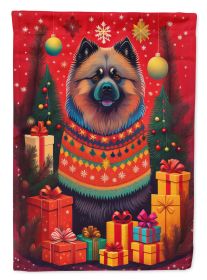 Keeshond Holiday Christmas House Flag Large Porch Sleeve Pole Decorative Outside Yard Banner Artwork Wall Hanging, Polyester, House Size, Multicolor