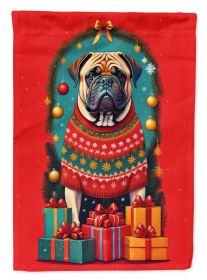 Mastiff Holiday Christmas House Flag Large Porch Sleeve Pole Decorative Outside Yard Banner Artwork Wall Hanging, Polyester, House Size, Multicolor