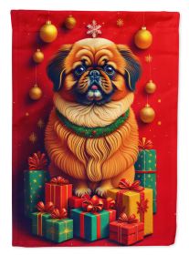 Pekingese Holiday Christmas House Flag Large Porch Sleeve Pole Decorative Outside Yard Banner Artwork Wall Hanging, Polyester, House Size, Multicolor