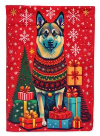 Norwegian Elkhound Holiday Christmas House Flag Large Porch Sleeve Pole Decorative Outside Yard Banner Artwork Wall Hanging, Polyester, House Size