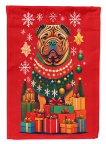 Shar Pei Holiday Christmas House Flag Large Porch Sleeve Pole Decorative Outside Yard Banner Artwork Wall Hanging, Polyester, House Size, Multicolor