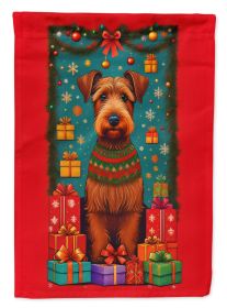 Irish Terrier Holiday Christmas House Flag Large Porch Sleeve Pole Decorative Outside Yard Banner Artwork Wall Hanging, Polyester, House Size