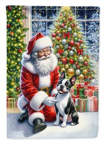 Boston Terrier and Santa Claus Garden Flag Mailbox Flag Decorative Yard Flag Banner Outside Patio Artwork Yard Flower Beds, Garden Size, Multicolor