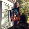Basset Hound Witchy Halloween House Flag Large Porch Sleeve Pole Decorative Outside Yard Banner Artwork Wall Hanging, Polyester, House Size