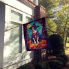 Pit Bull Terrier Witchy Halloween House Flag Large Porch Sleeve Pole Decorative Outside Yard Banner Artwork Wall Hanging, Polyester, House Size